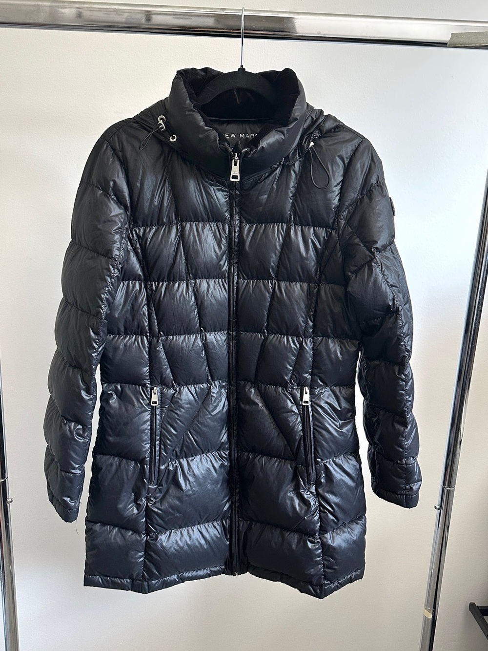 Andrew Marc Black Packable Premium Down Puffer Coat Removable Hood Sz M